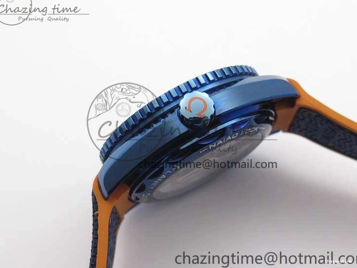 0818 FreshLook Planet Ocean 45mm GMT Blue DLC Black OMF Best Edition Blue Dial On Blue Gummy Strap A 8123